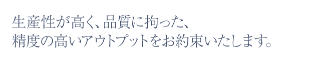 生産性が高く、品質に拘った、精度の高いアウトプットをお約束いたします。